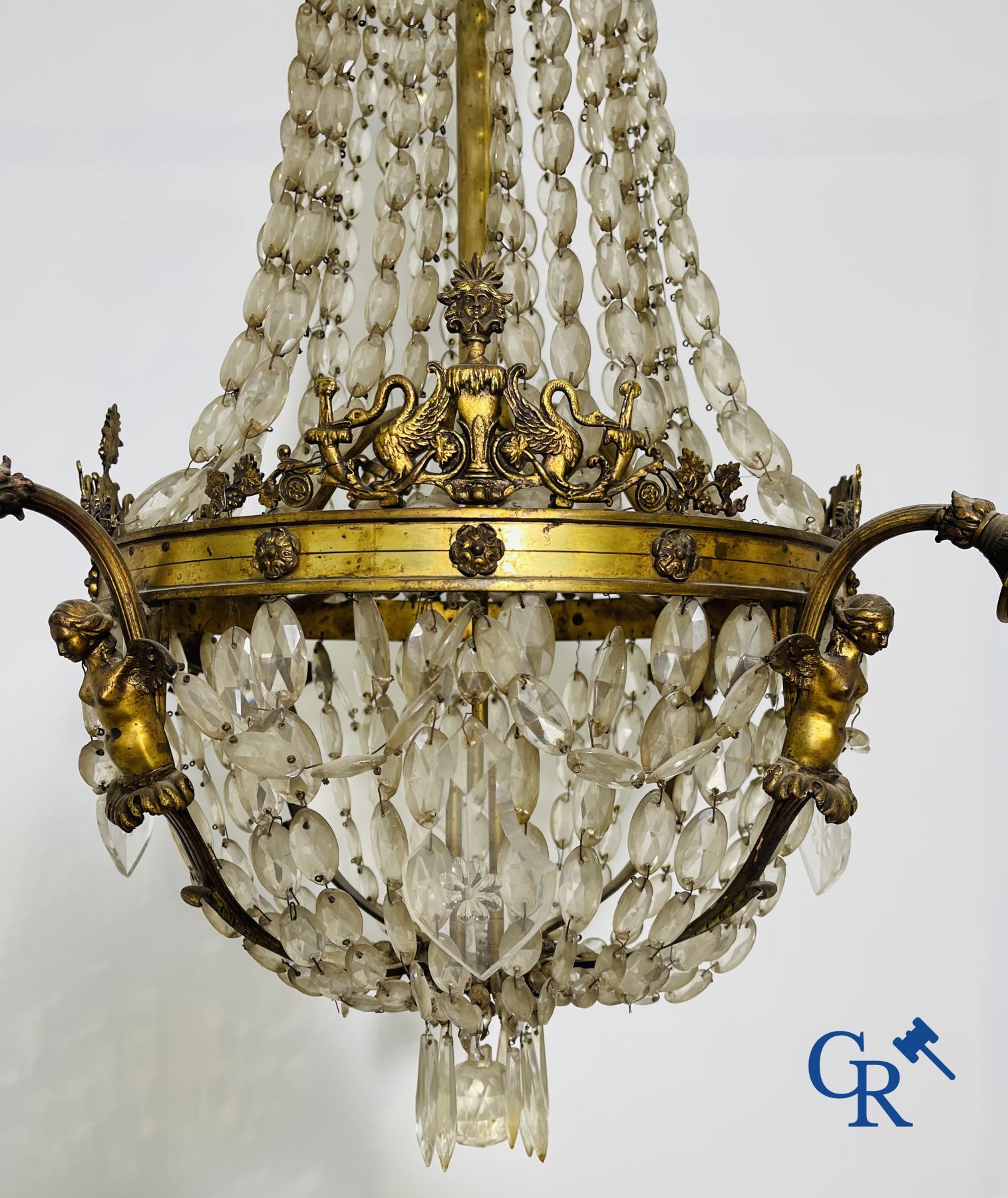 Chandelier. Sac à perles chandelier in bronze and crystal. Empire style.