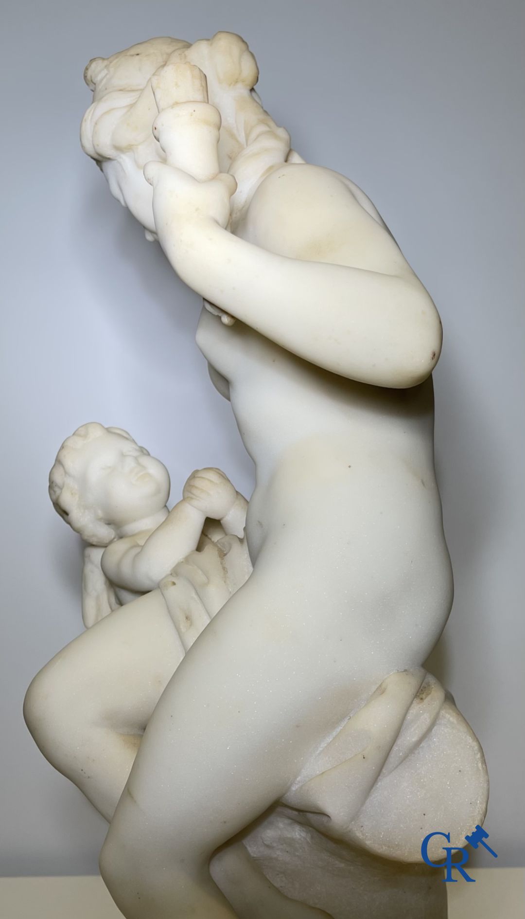 Marble statue after Etienne Maurice Falconnet. Venus and Cupid. 19th century. Signed Falconnet.