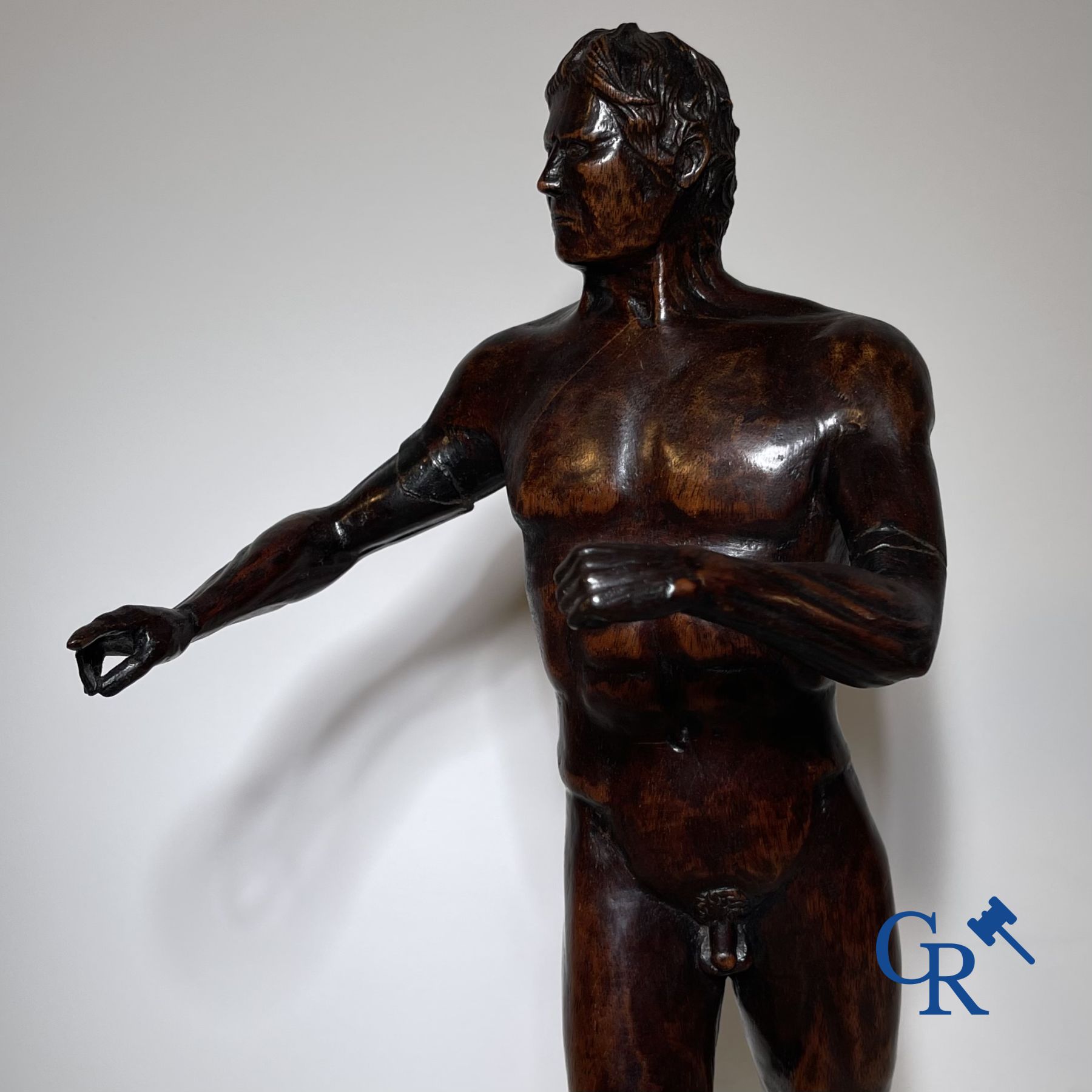 A wooden sculpted model of a standing man. Germany or Italy, 18th-19th century.