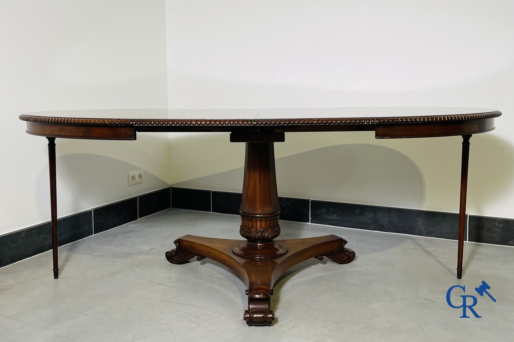 Furniture: English extendable table in mahogany.