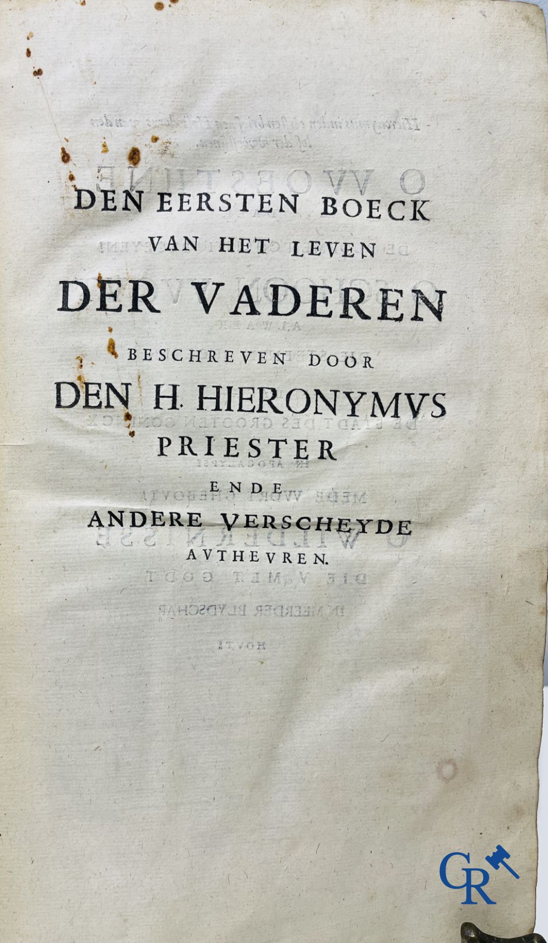 Livres anciens : Rosweydus, Heribertus. Het Leven ende spreucken der Vaderen décrit par saint Jérôme. 1643.