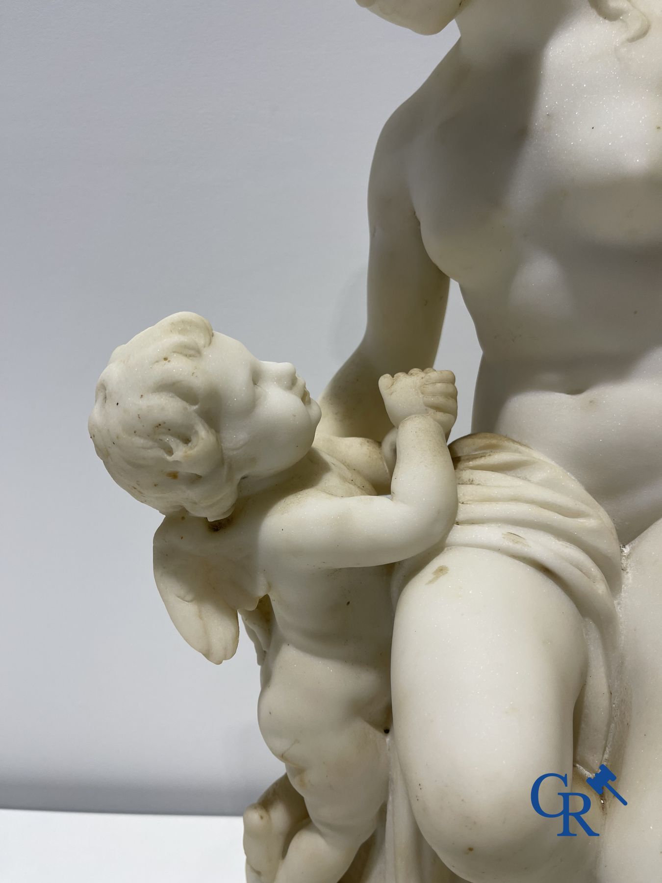 Marble statue after Etienne Maurice Falconnet. Venus and Cupid. 19th century. Signed Falconnet.