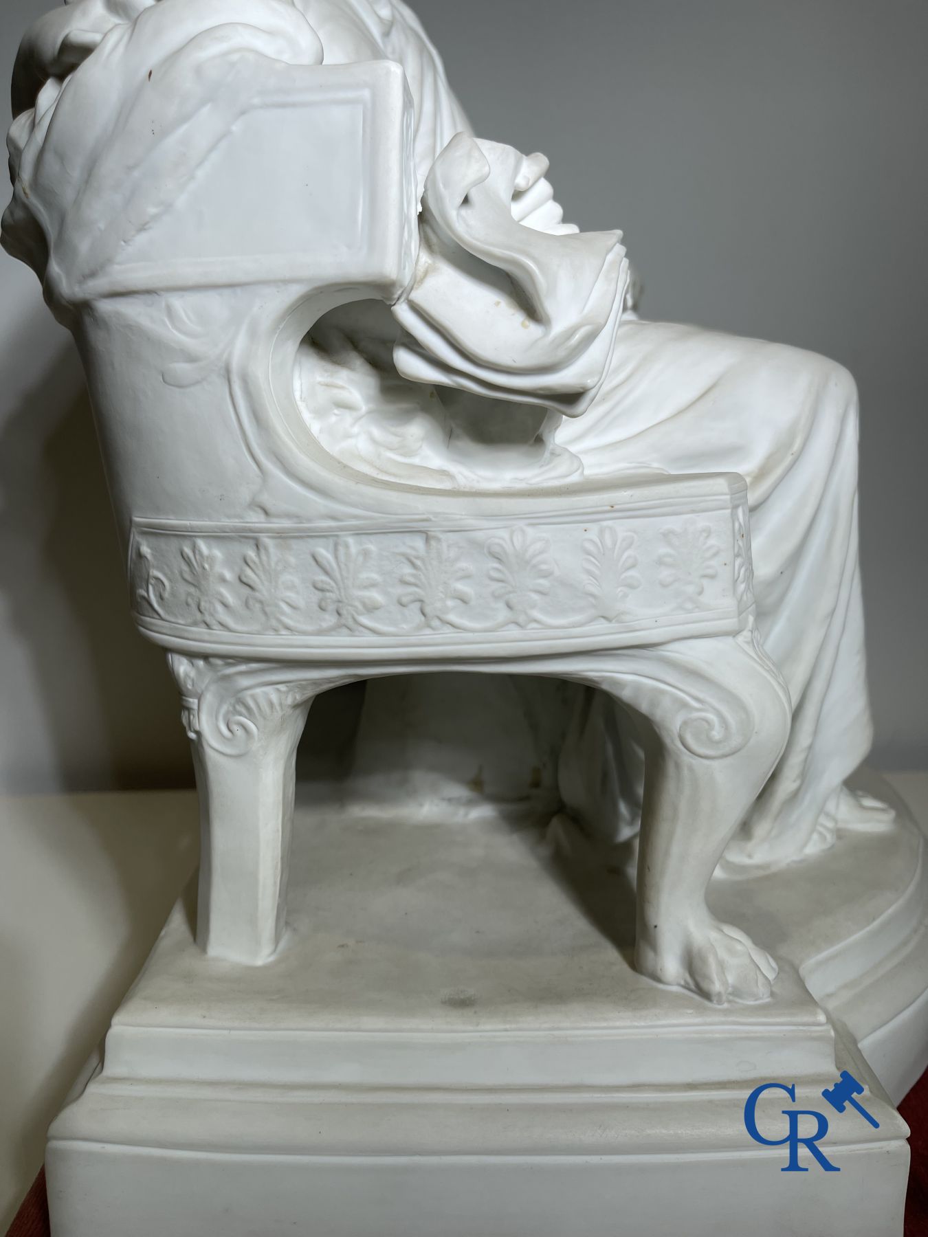 Edouard Lantéri  (1848-1917)  "Duo" Imposing statue in white biscuit in Neoclassical style on a matching pedestal.