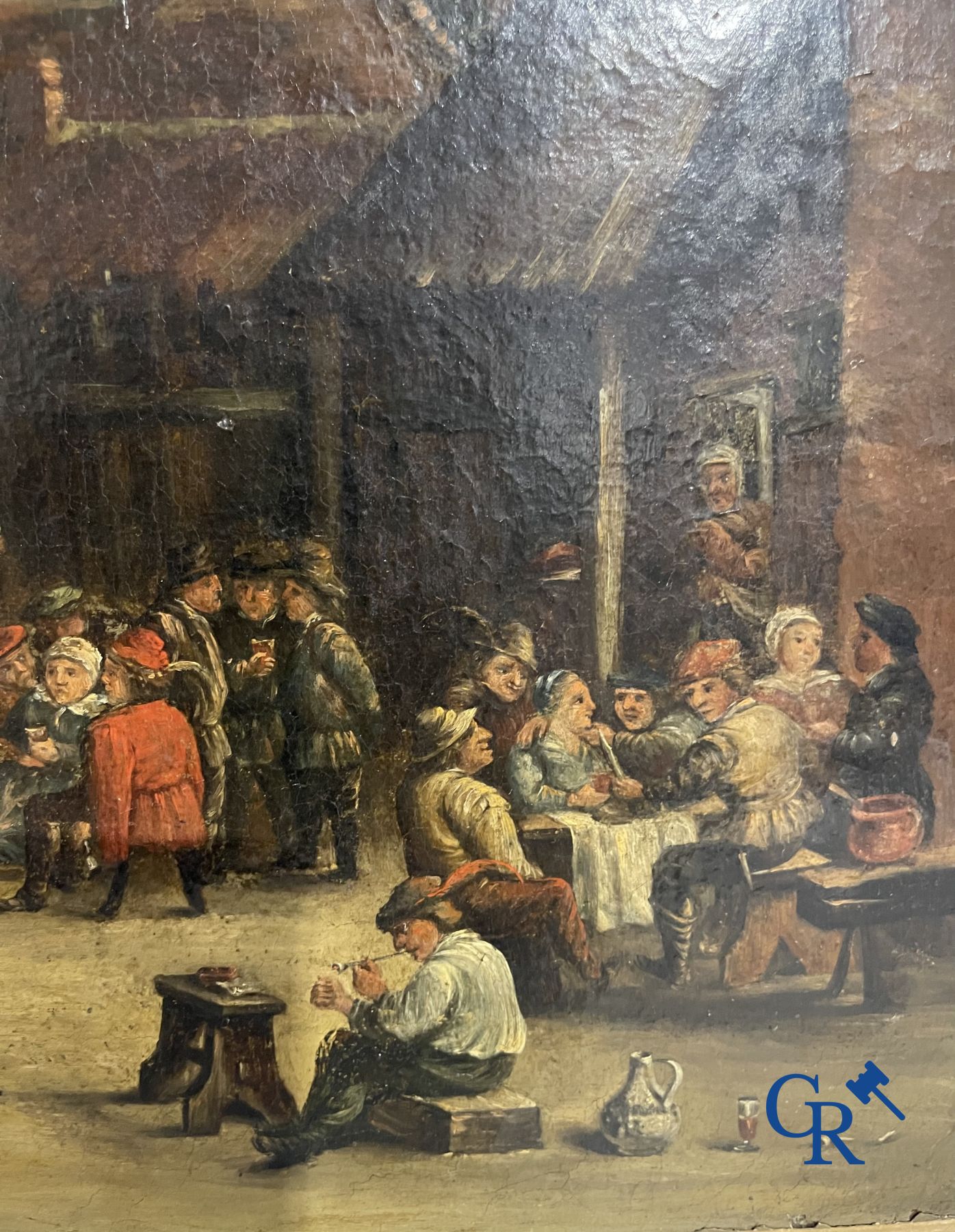 Paintings: 3 paintings after Teniers. oil on canvas.