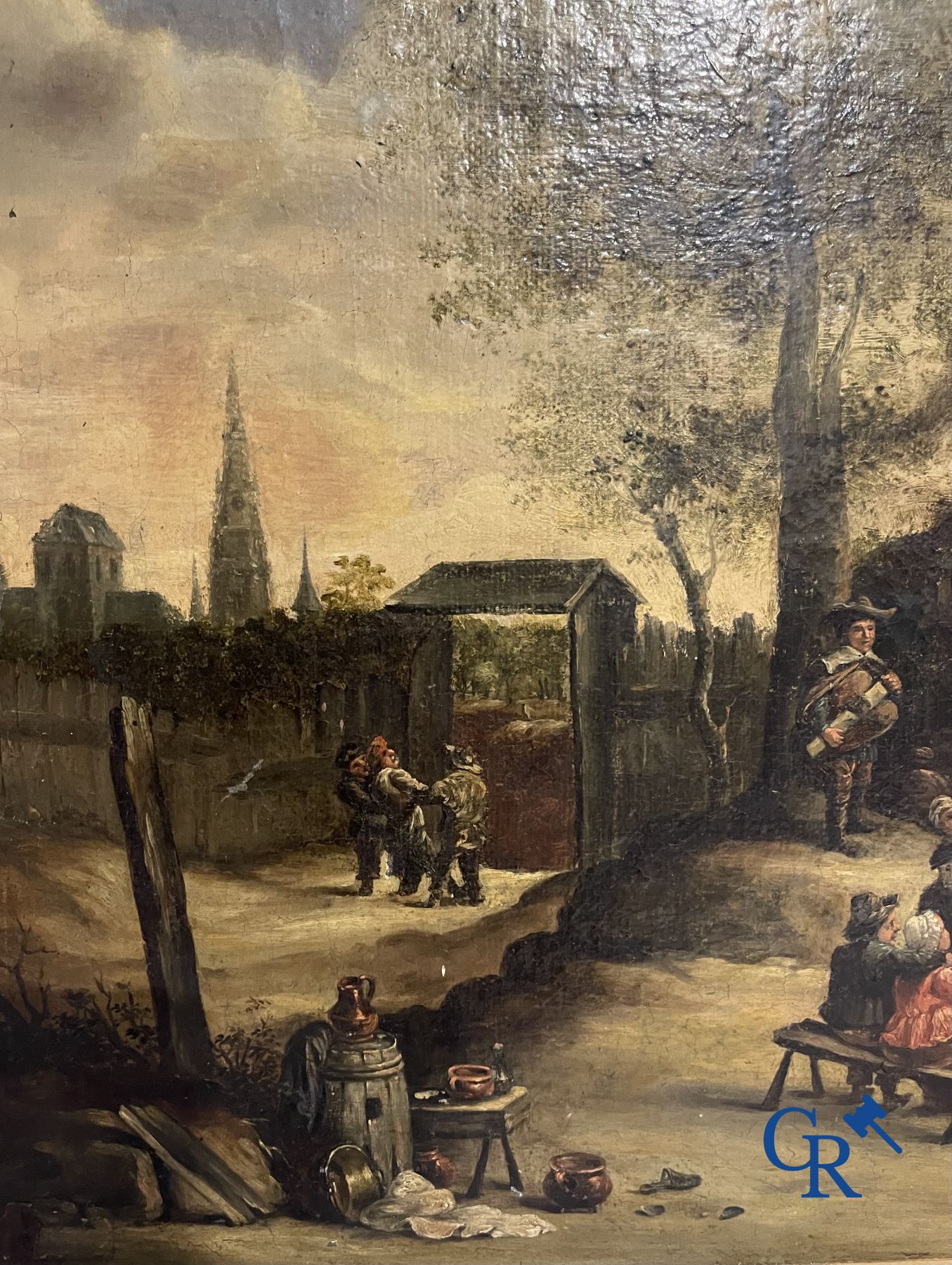 Paintings: 3 paintings after Teniers. oil on canvas.