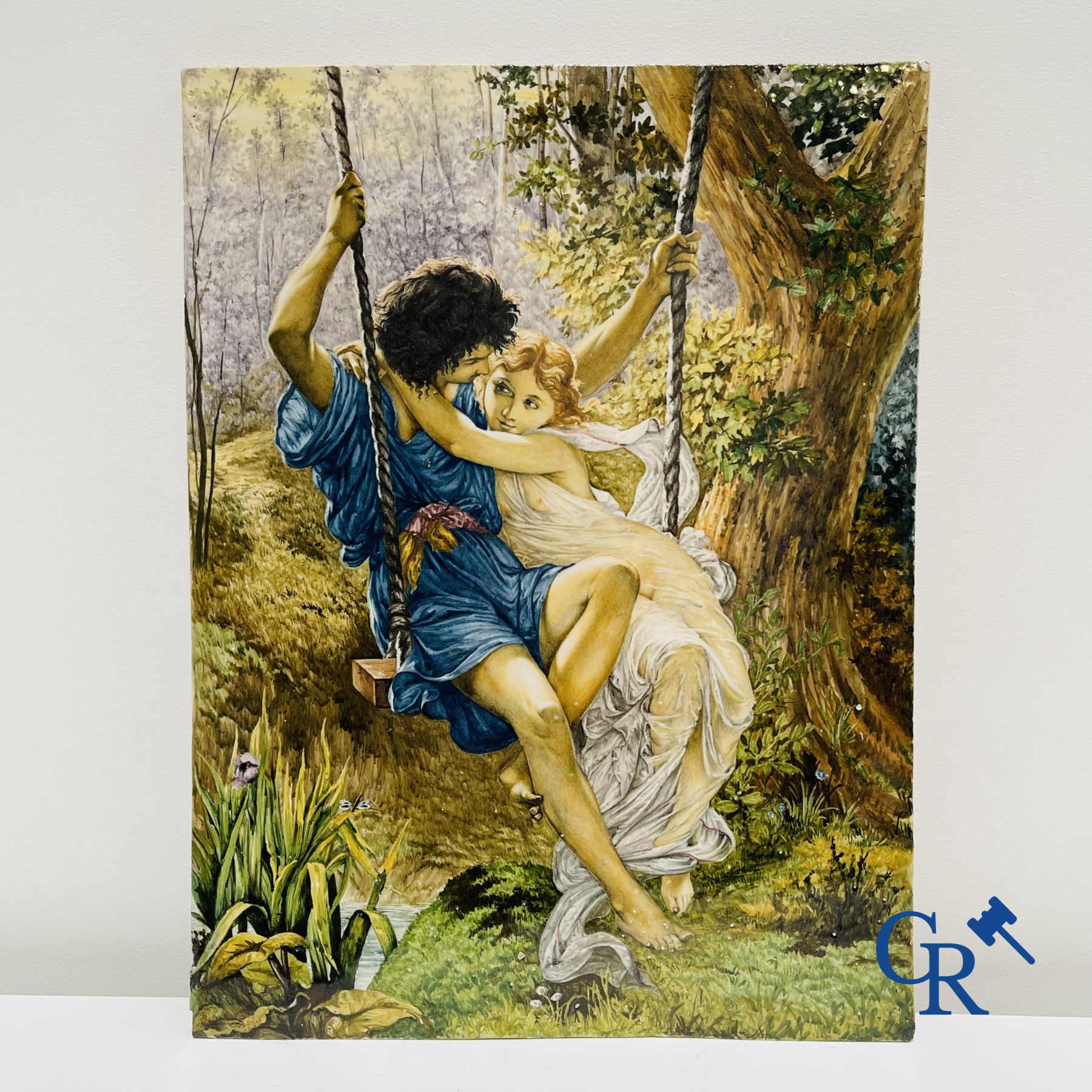 Porcelaine: Grande plaque en faïence italienne.