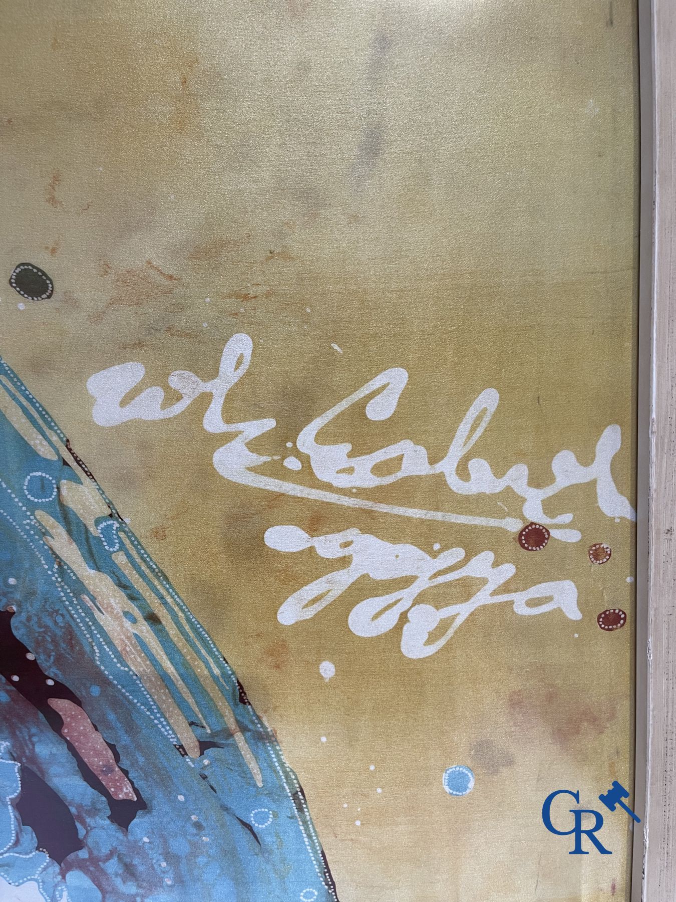 Dimitri Van Coillie: 2 œuvres modernes, huile sur papier et un tirage sur soie signé illisible.