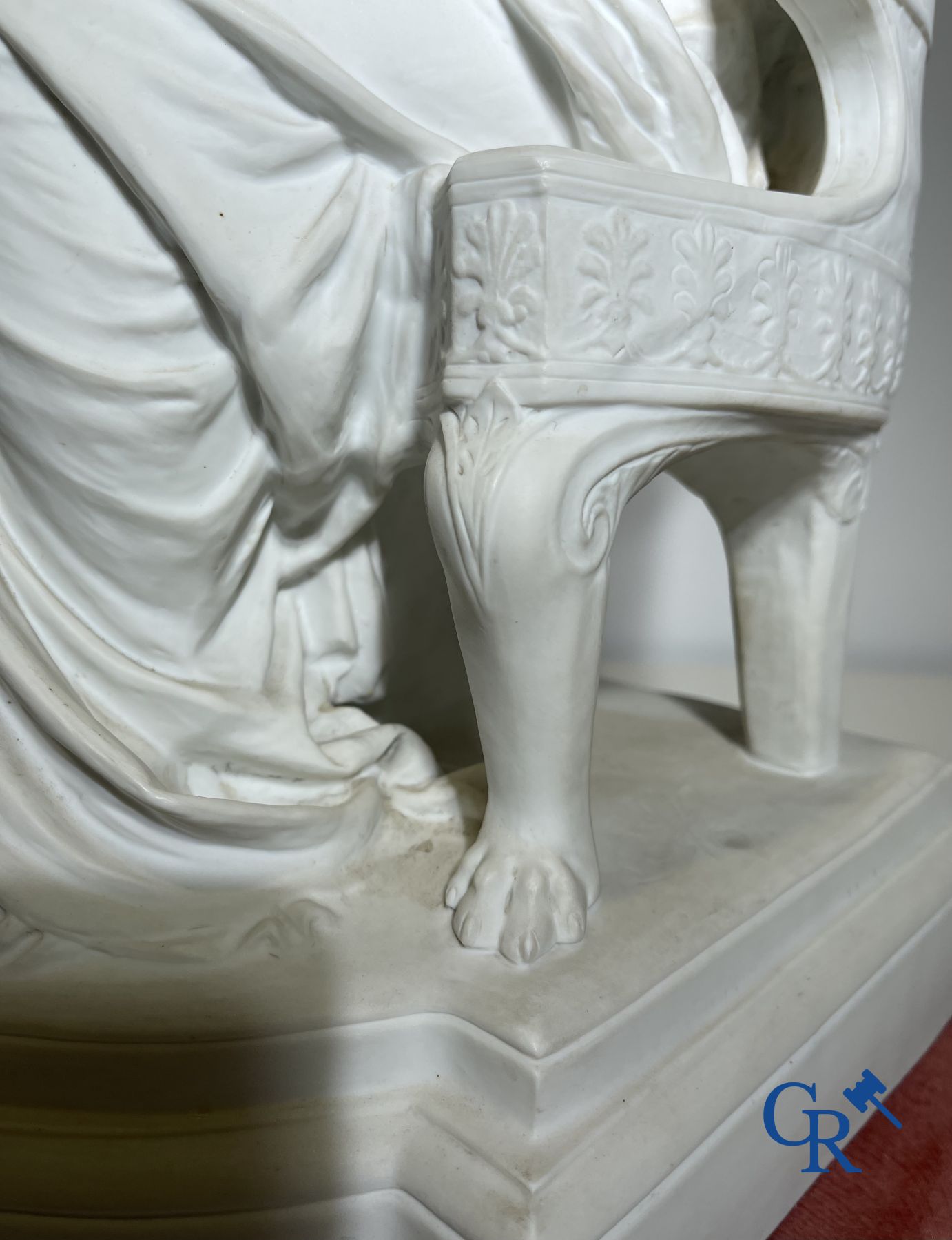 Edouard Lantéri  (1848-1917)  "Duo" Imposing statue in white biscuit in Neoclassical style on a matching pedestal.