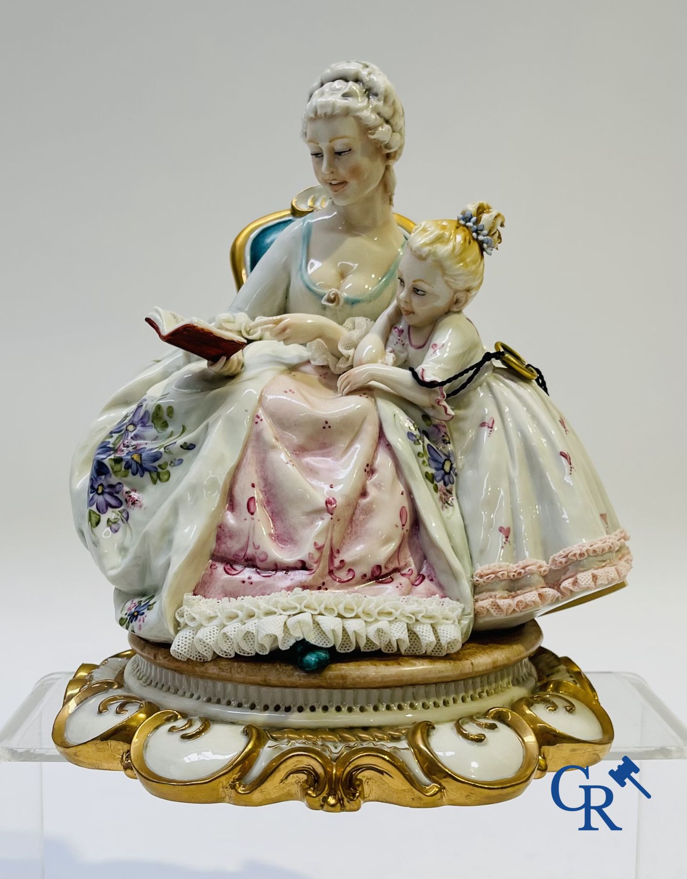 Porcelain: Capodimonte: 3 groups in Italian porcelain with lace.
