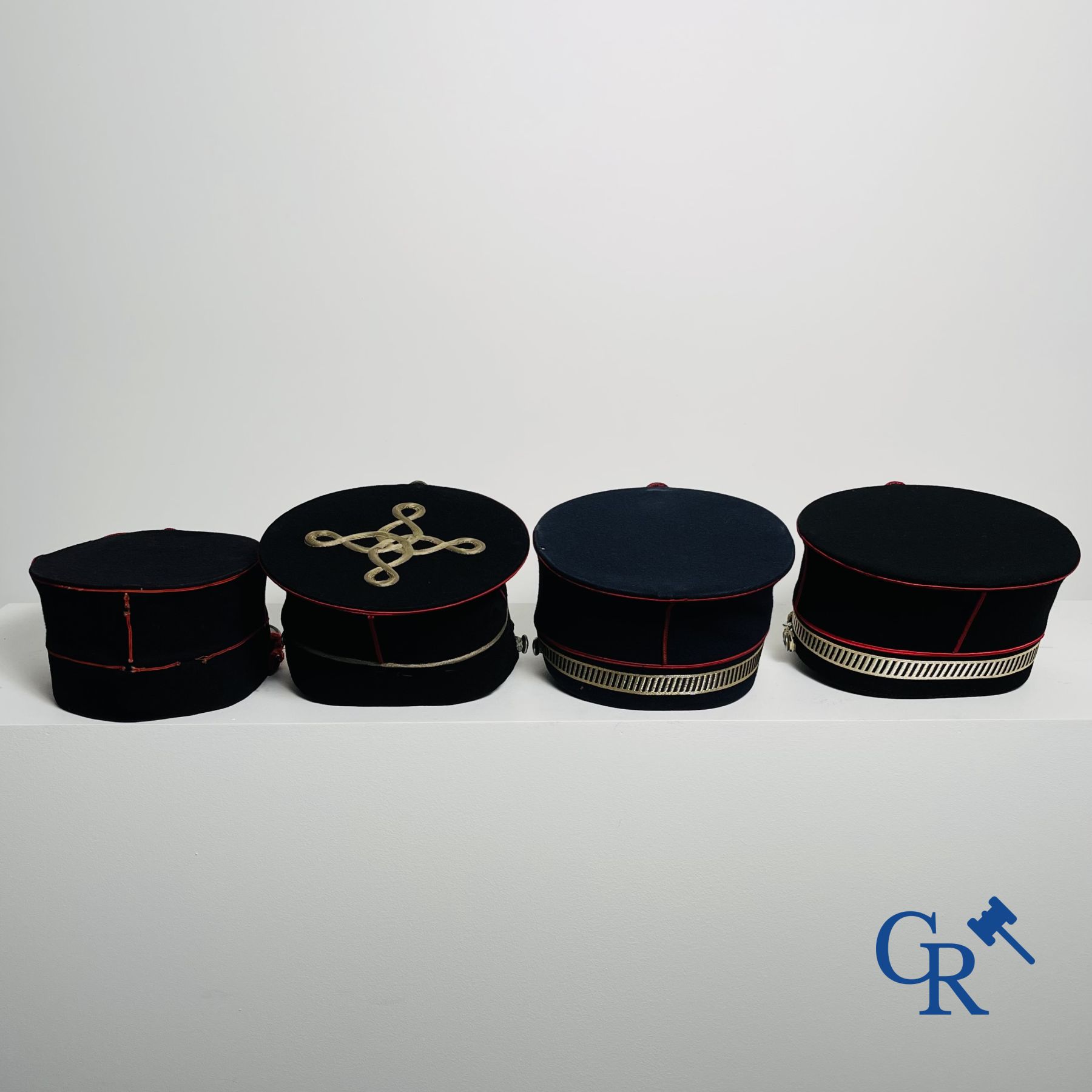 Civil Guard Belgium (1830 - 1914). Kepie of the Guard Civique and 3 kepies of the Belgian police/gendarmerie.
