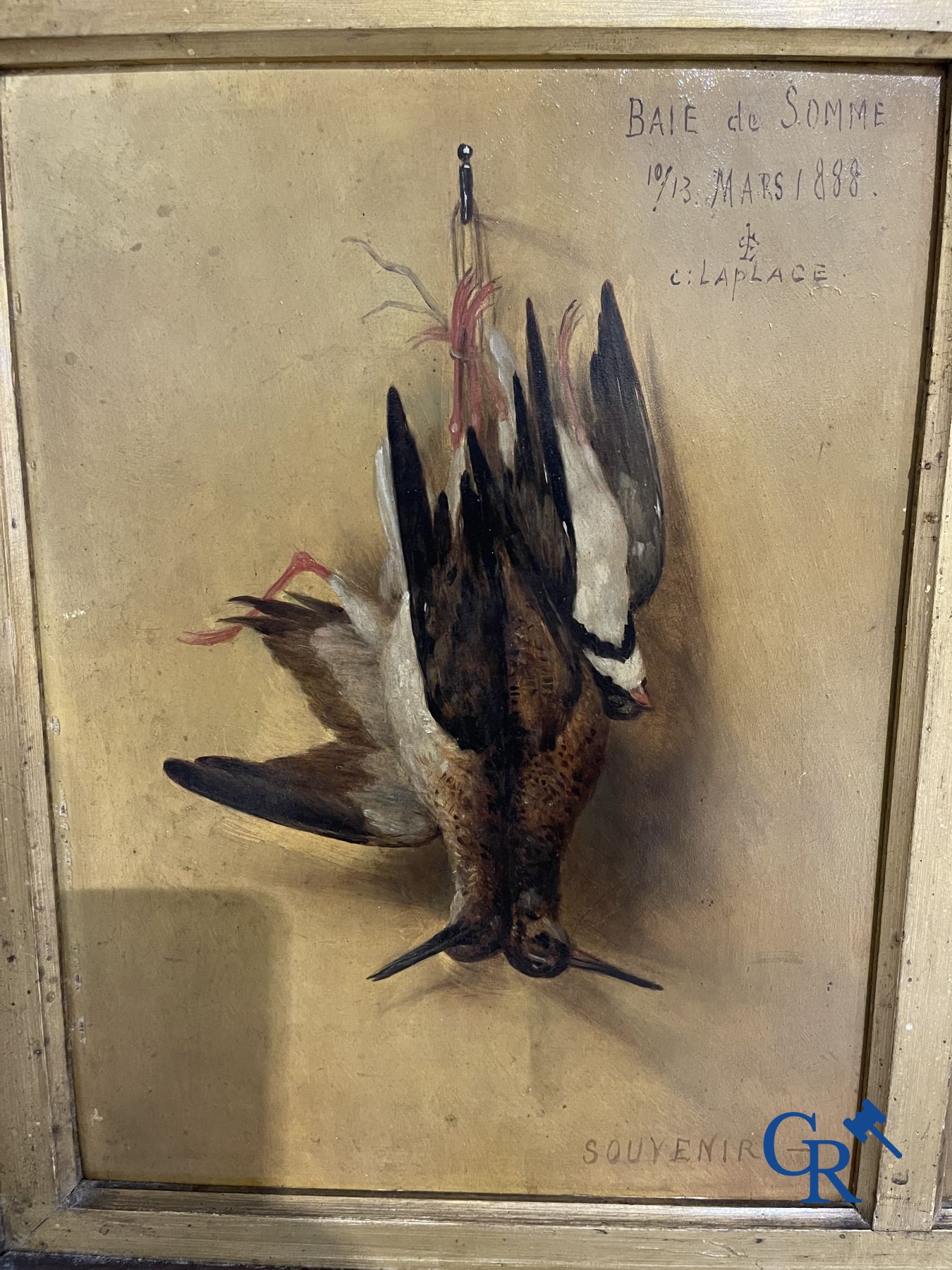 Paintings: Clément Laplage. Oil on panel. 3 Hunting still lifes.