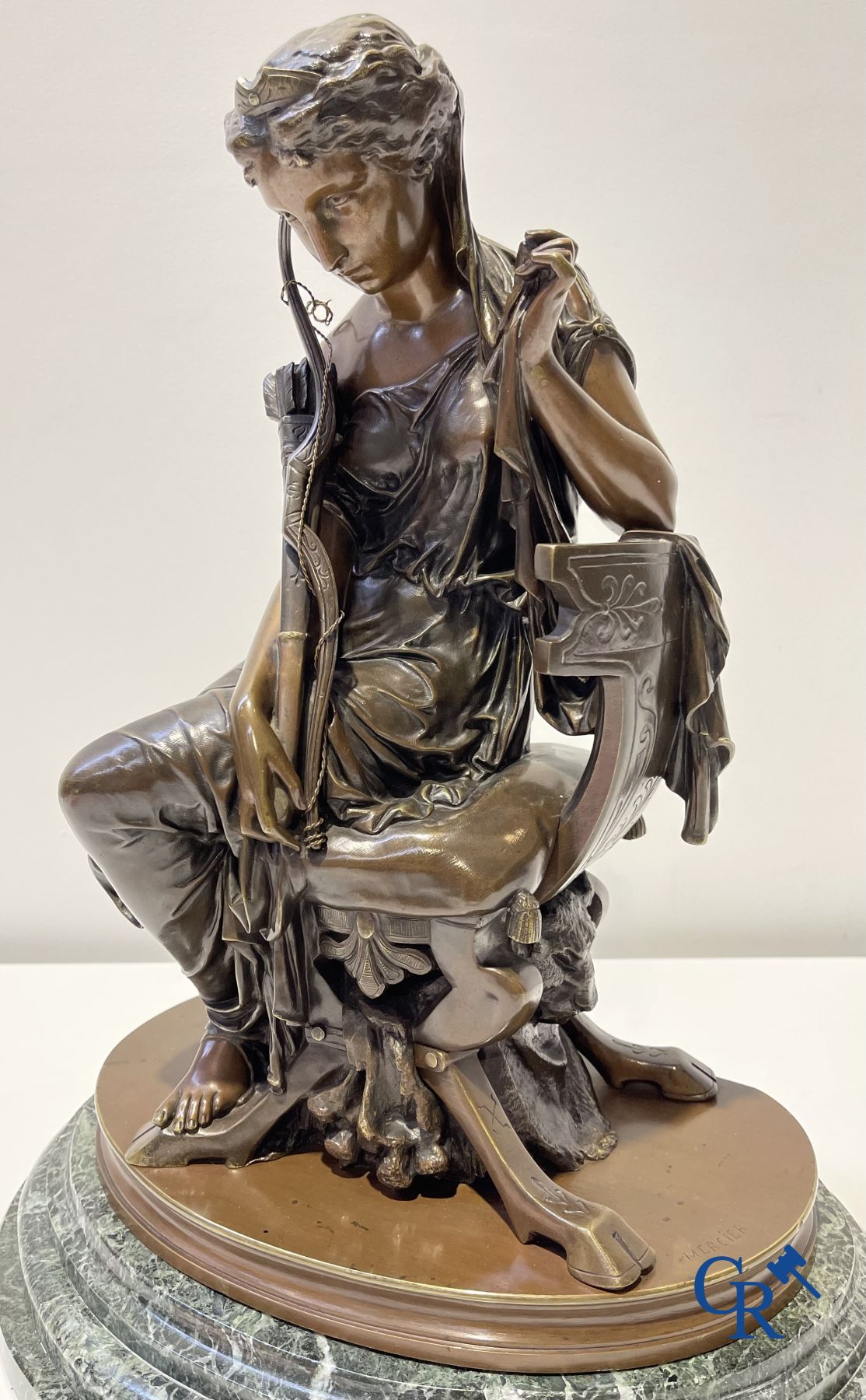 Michel-Louis Victor Mercier (1810-1894) Bronze statue of the goddess of hunting Diana. Signed Mercier. 19th century.
