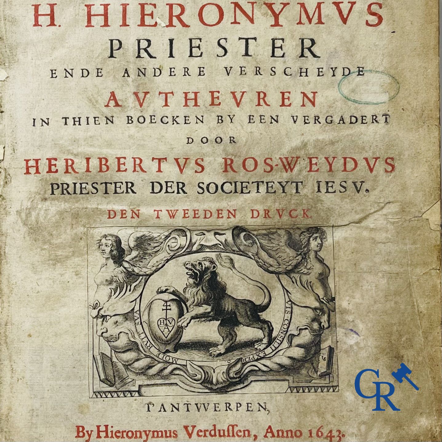 Livres anciens : Rosweydus, Heribertus. Het Leven ende spreucken der Vaderen décrit par saint Jérôme. 1643.