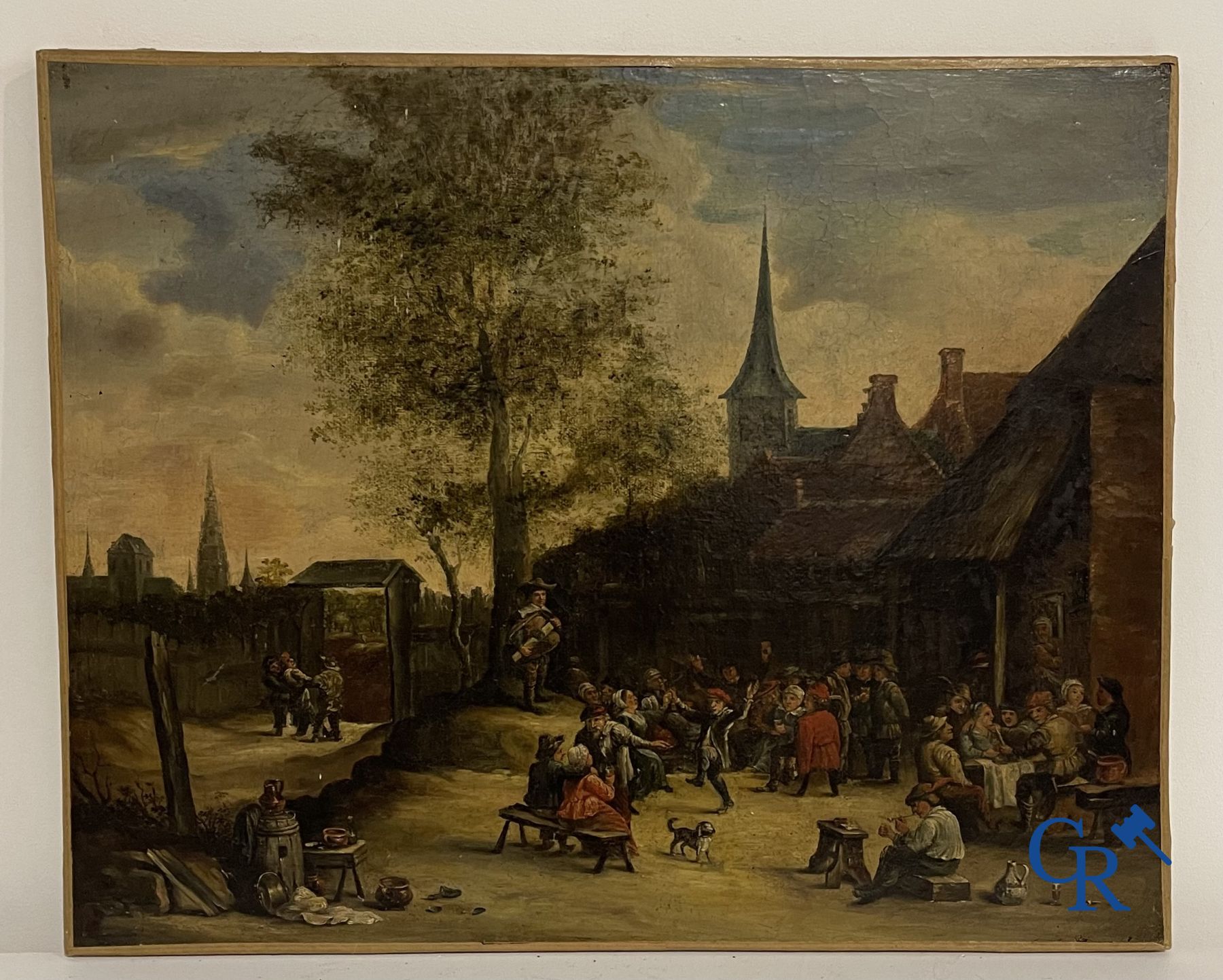 Paintings: 3 paintings after Teniers. oil on canvas.