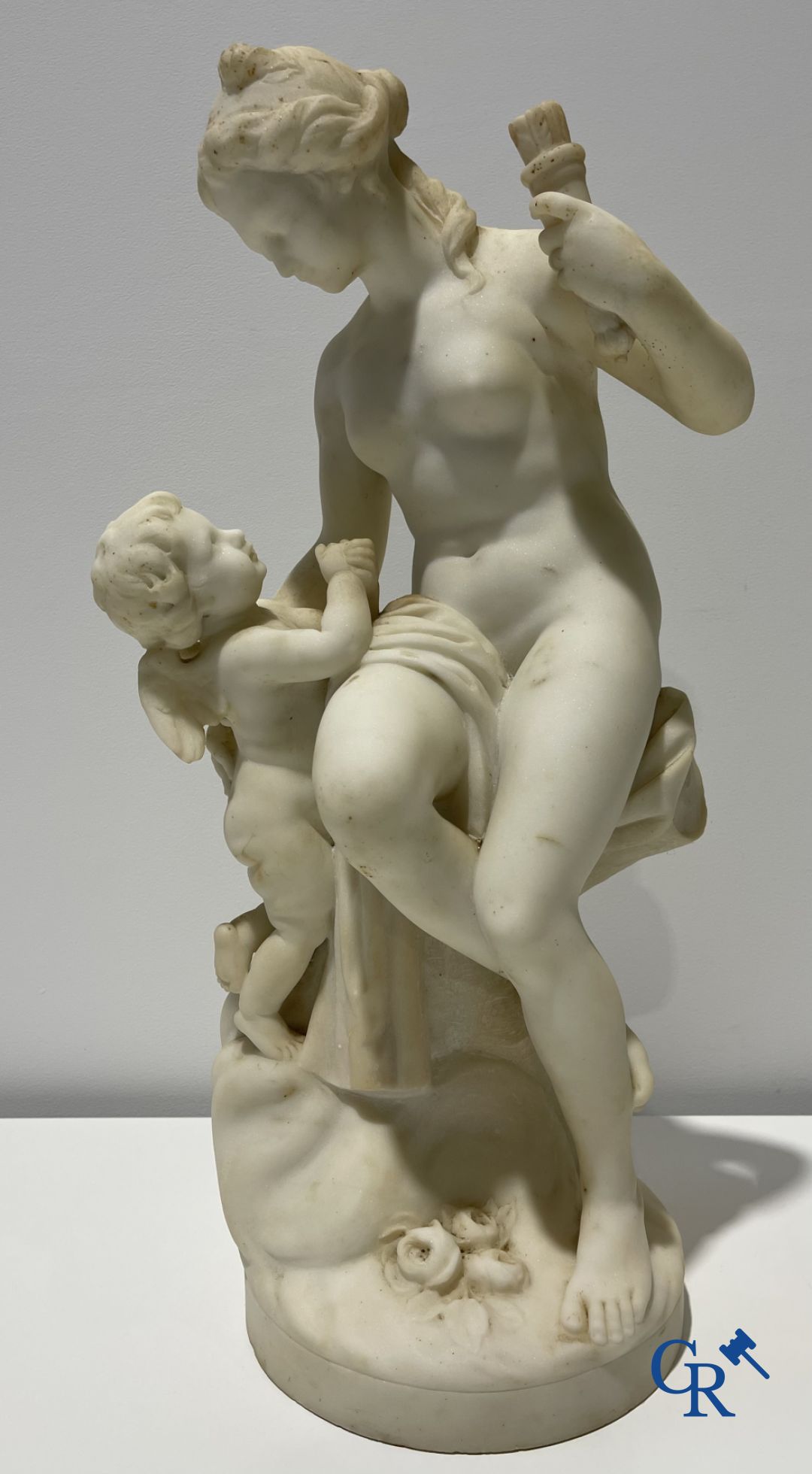 Marble statue after Etienne Maurice Falconnet. Venus and Cupid. 19th century. Signed Falconnet.