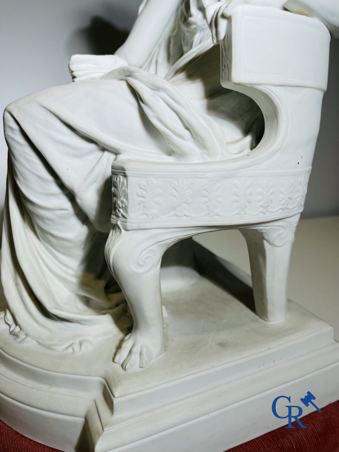 Edouard Lantéri  (1848-1917)  "Duo" Imposing statue in white biscuit in Neoclassical style on a matching pedestal.