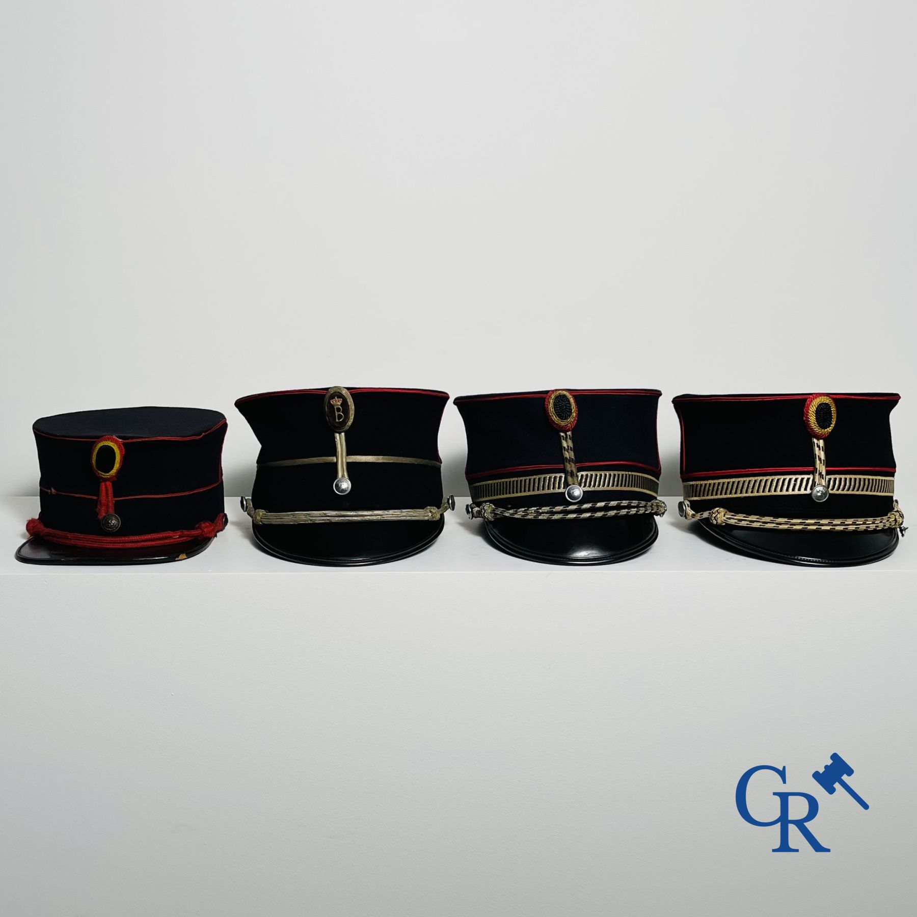 Civil Guard Belgium (1830 - 1914). Kepie of the Guard Civique and 3 kepies of the Belgian police/gendarmerie.