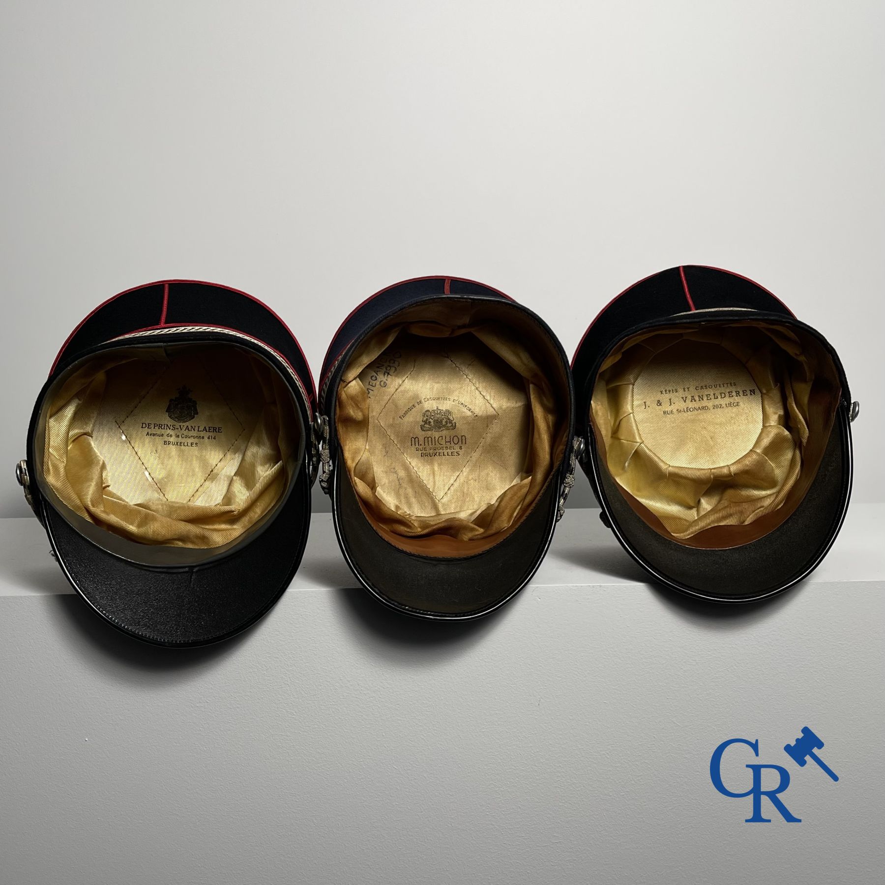 Civil Guard Belgium (1830 - 1914). Kepie of the Guard Civique and 3 kepies of the Belgian police/gendarmerie.