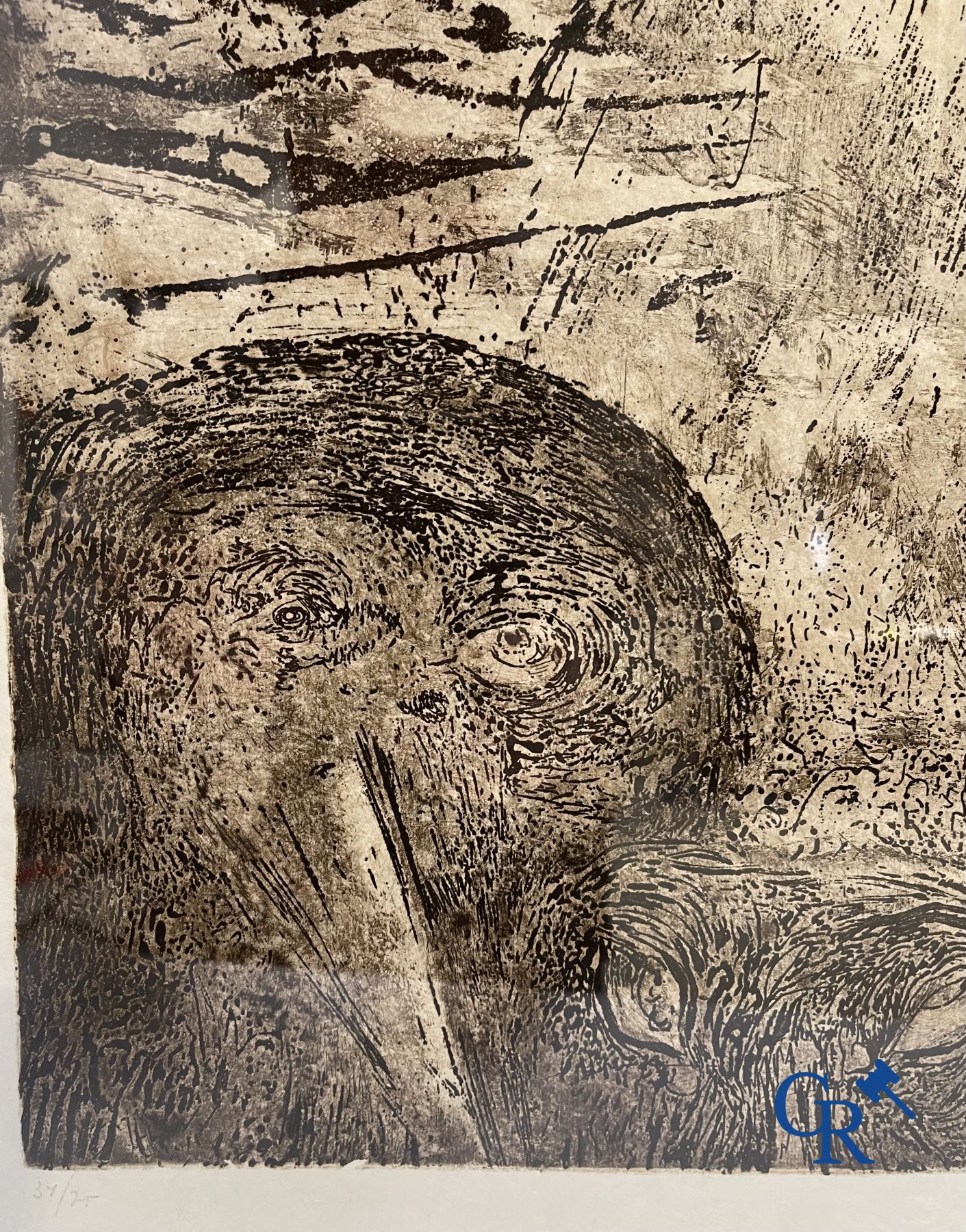 A lot of 2 églomisé paintings, a work by Anto Diez and an illegibly signed work.