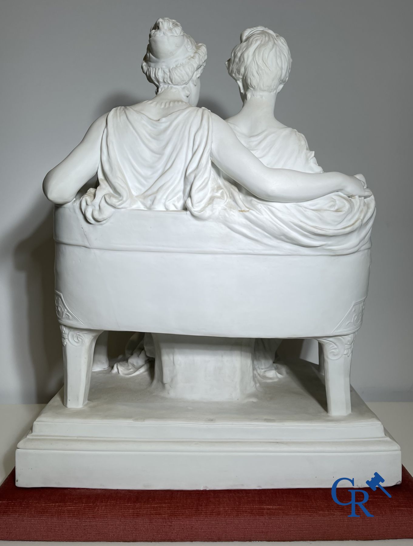 Edouard Lantéri  (1848-1917)  "Duo" Imposing statue in white biscuit in Neoclassical style on a matching pedestal.