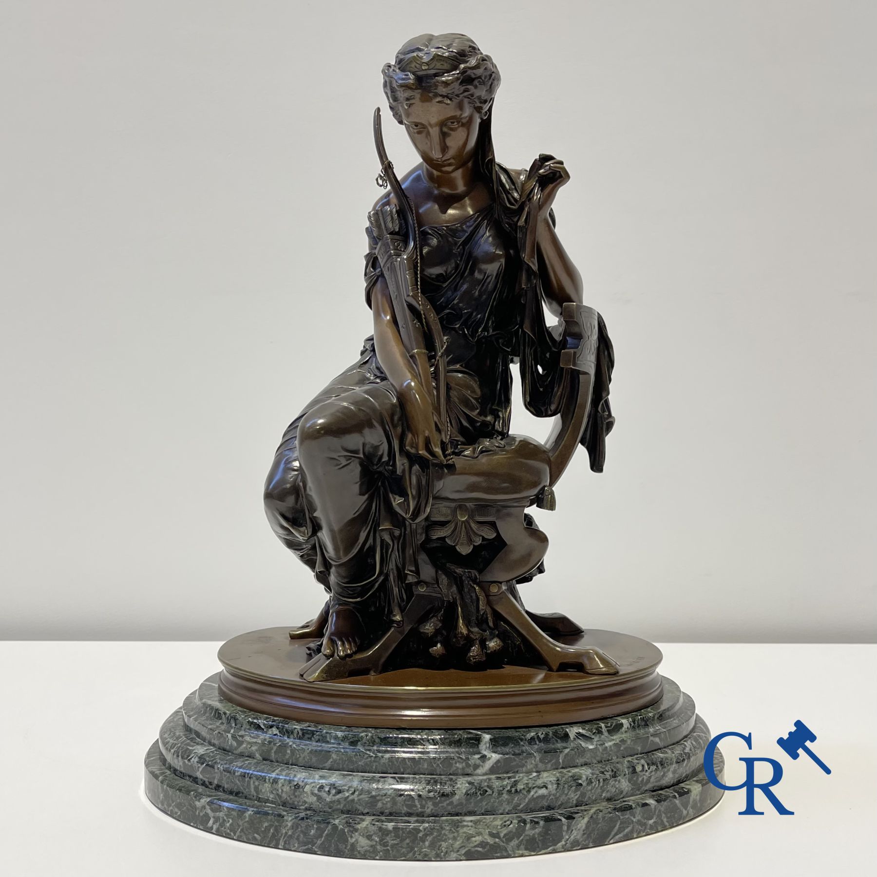 Michel-Louis Victor Mercier (1810-1894) Bronze statue of the goddess of hunting Diana. Signed Mercier. 19th century.