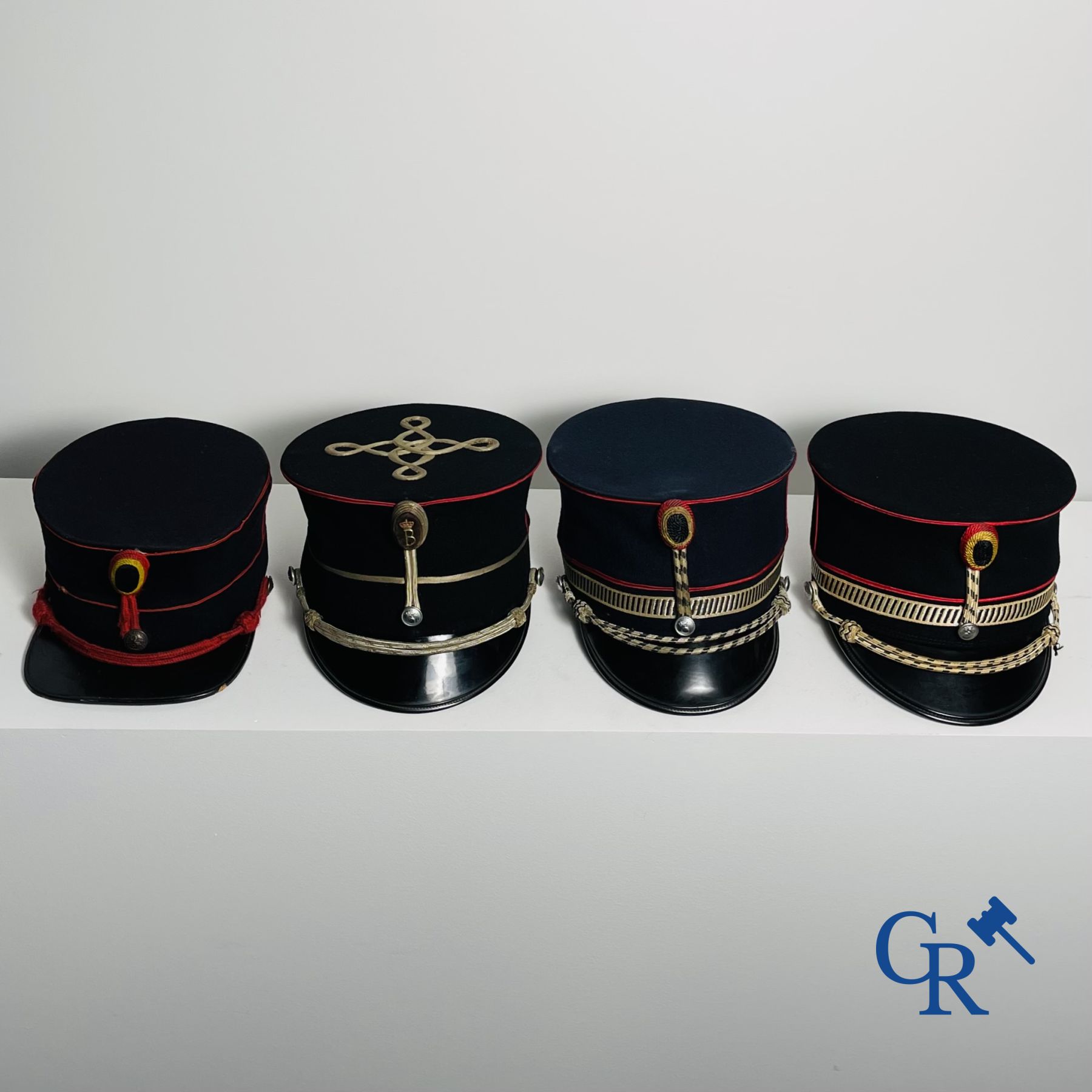 Civil Guard Belgium (1830 - 1914). Kepie of the Guard Civique and 3 kepies of the Belgian police/gendarmerie.