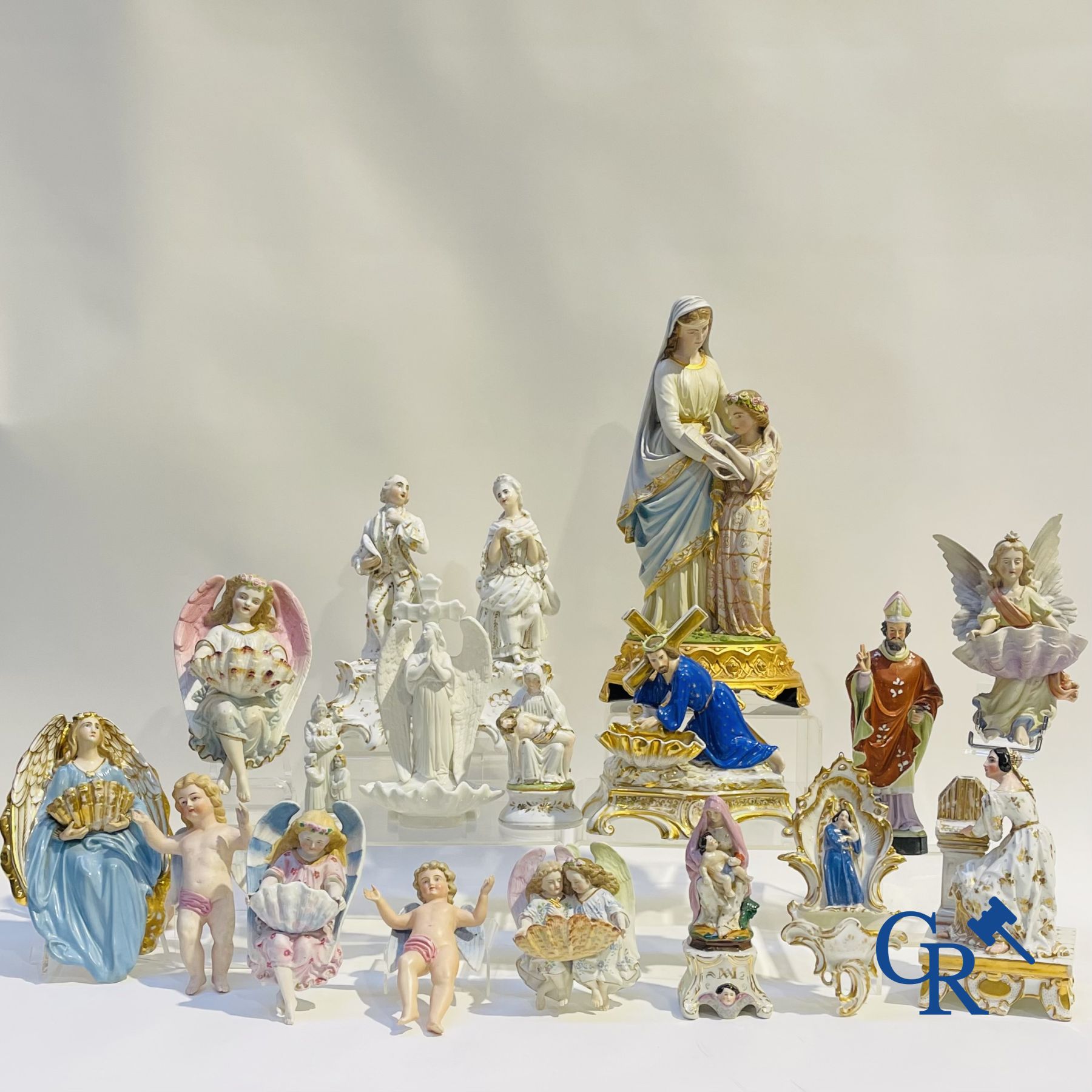 A various lot holy water barrels, shrines and others in porcelain and biscuit.