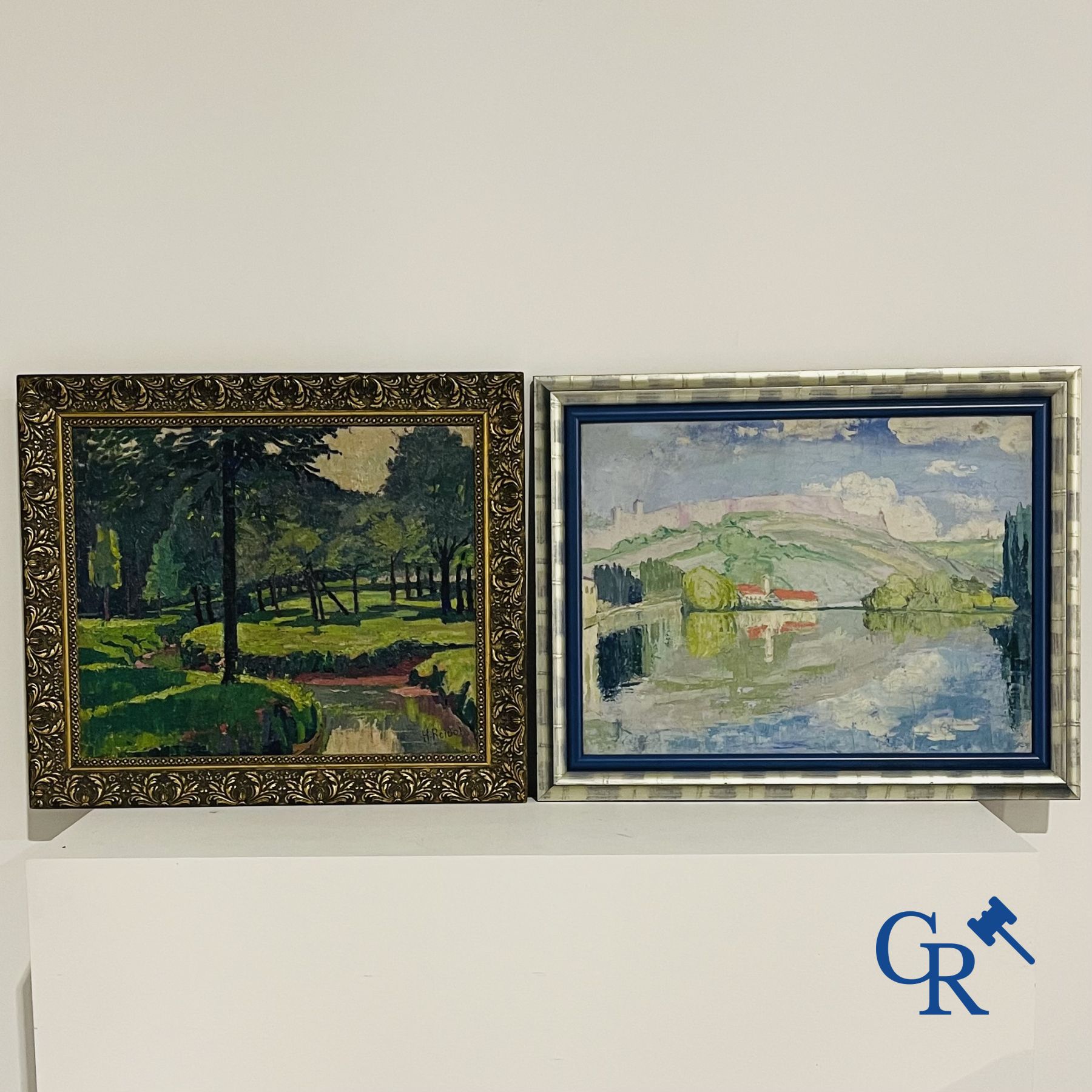 2 Tableaux: Henri Roidot, vue sur la forêt et vue sur un lac. (non signé)