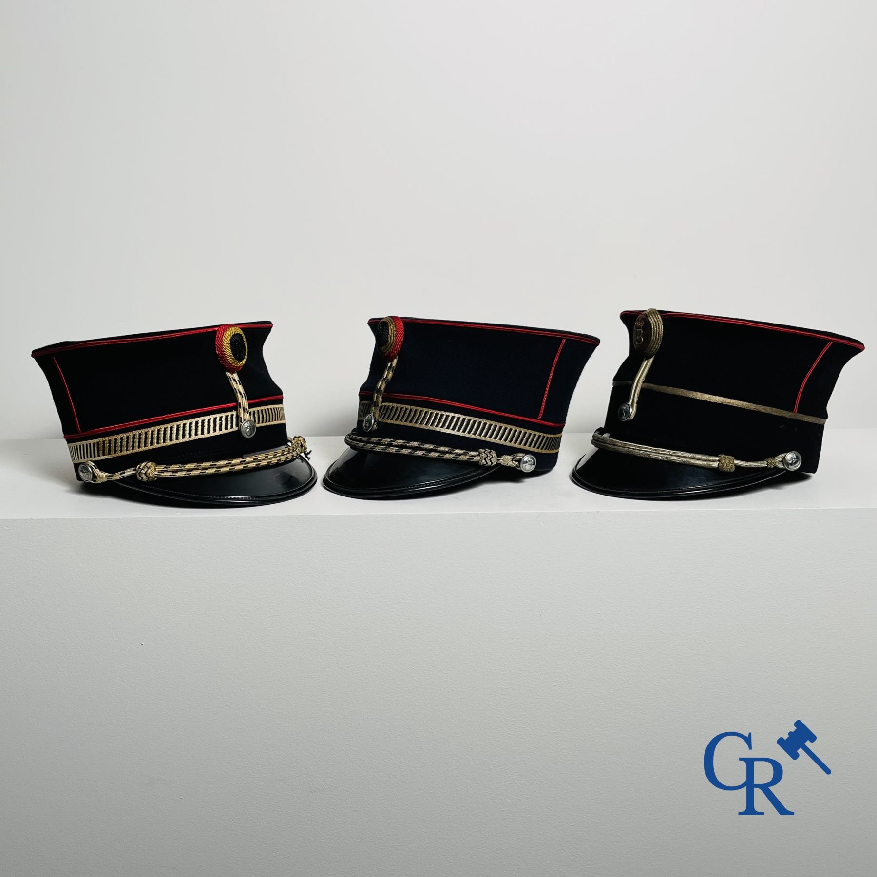 Civil Guard Belgium (1830 - 1914). Kepie of the Guard Civique and 3 kepies of the Belgian police/gendarmerie.