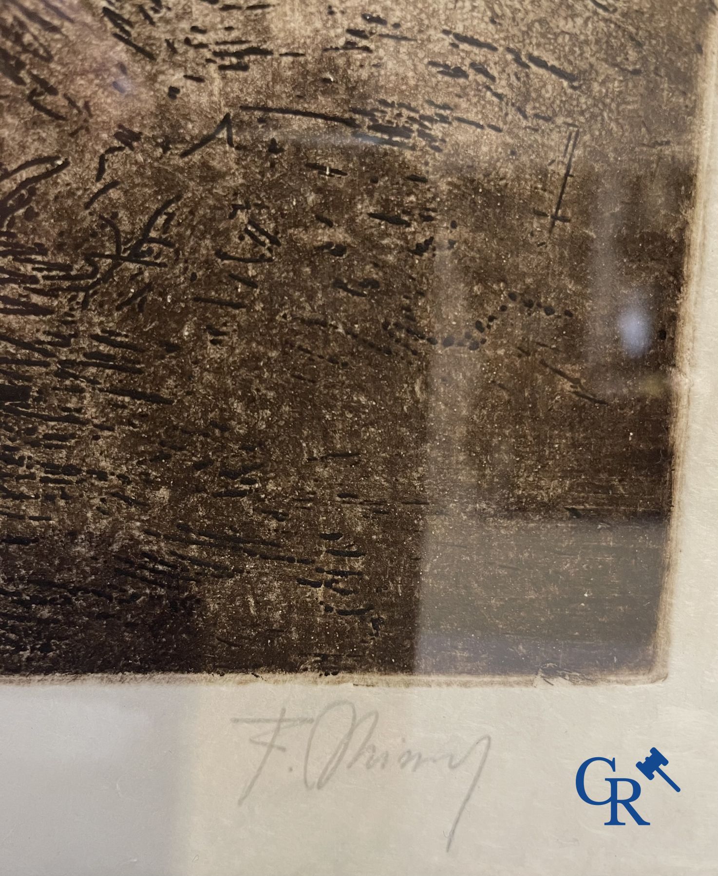 A lot of 2 églomisé paintings, a work by Anto Diez and an illegibly signed work.