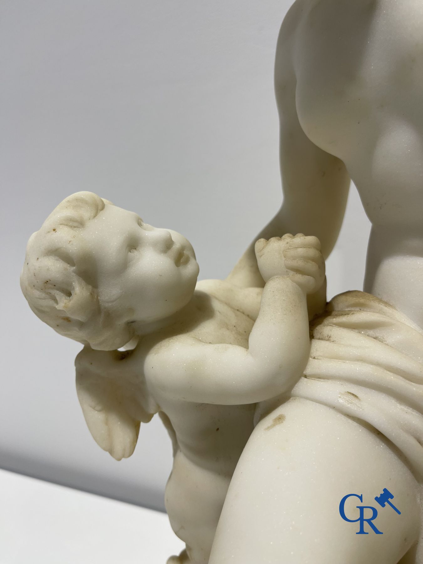 Marble statue after Etienne Maurice Falconnet. Venus and Cupid. 19th century. Signed Falconnet.