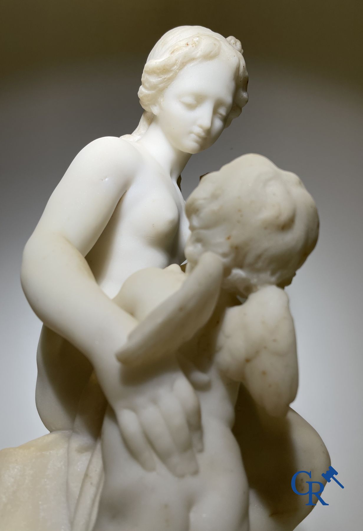 Marble statue after Etienne Maurice Falconnet. Venus and Cupid. 19th century. Signed Falconnet.