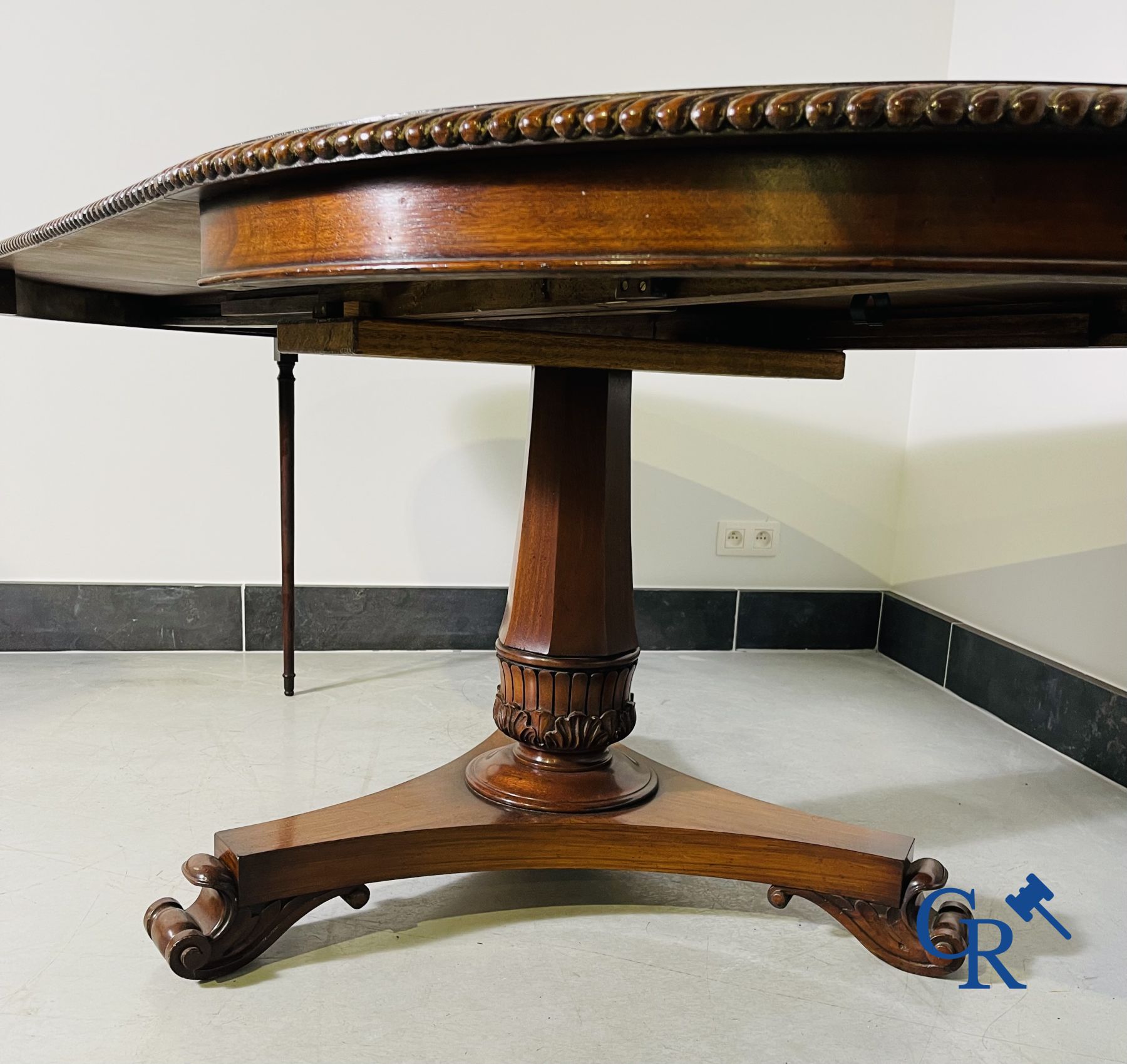 Furniture: English extendable table in mahogany.