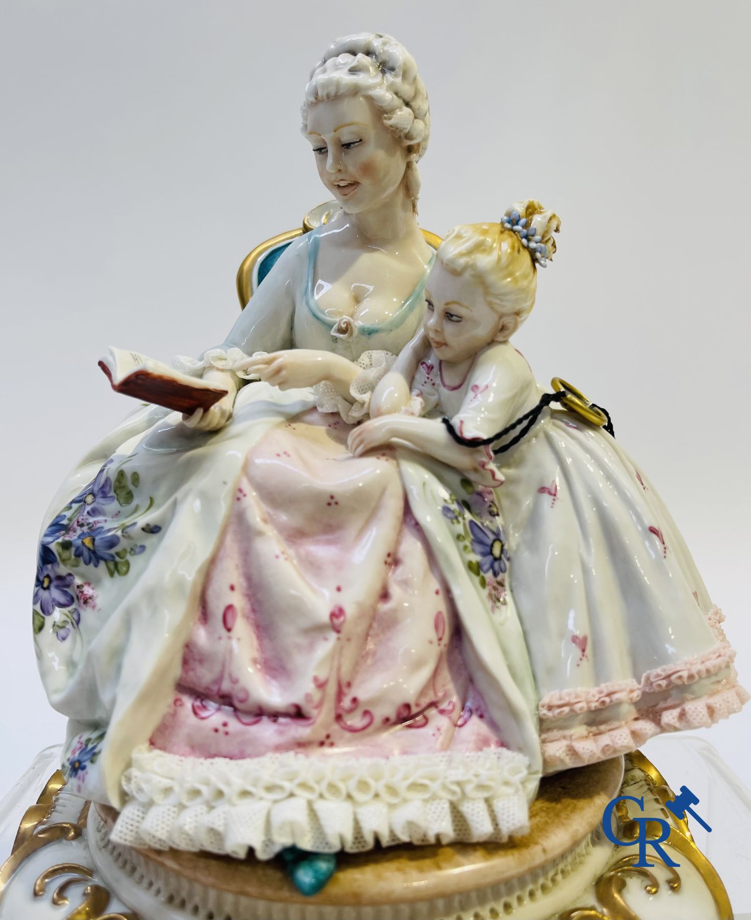 Porcelain: Capodimonte: 3 groups in Italian porcelain with lace.