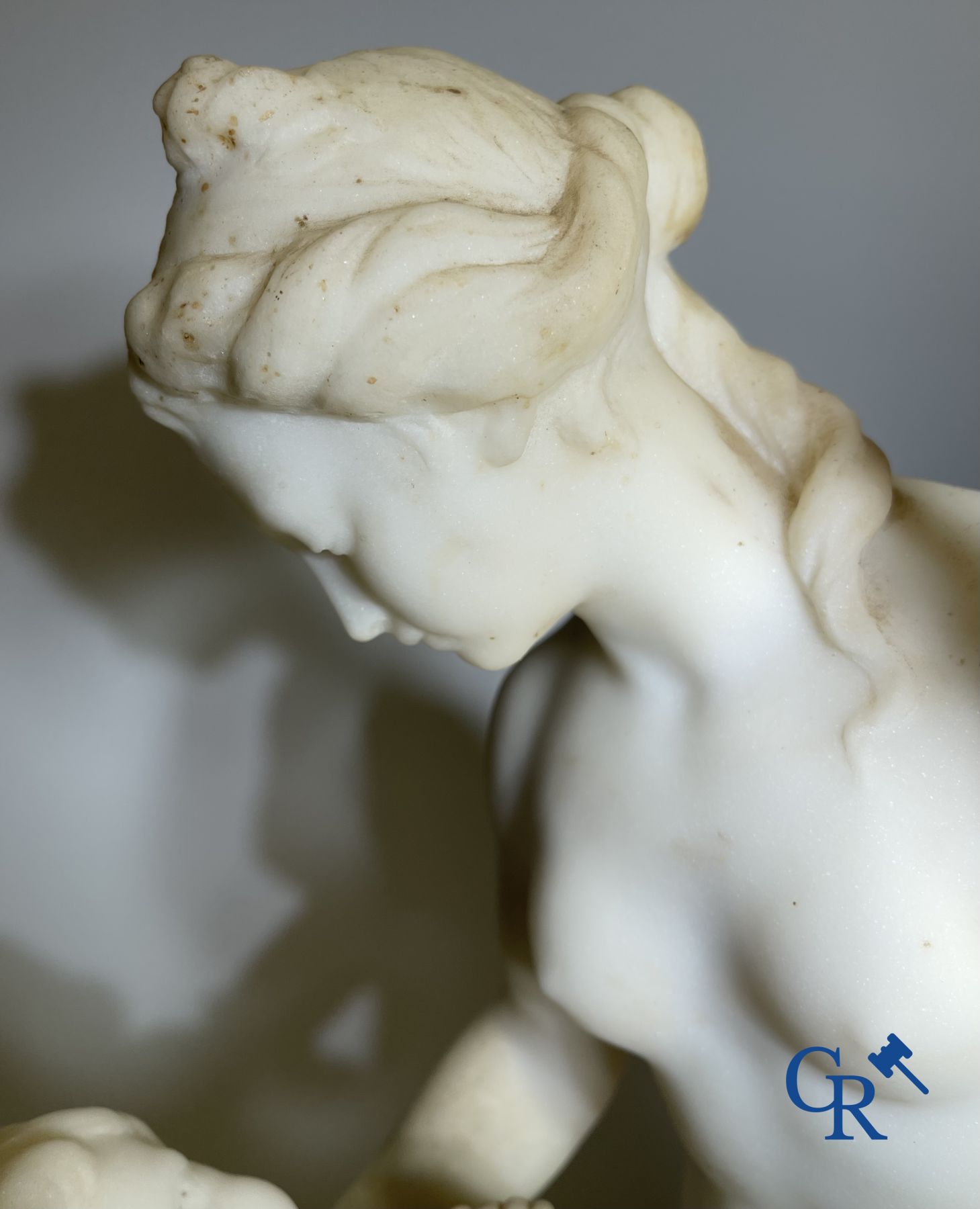 Marble statue after Etienne Maurice Falconnet. Venus and Cupid. 19th century. Signed Falconnet.