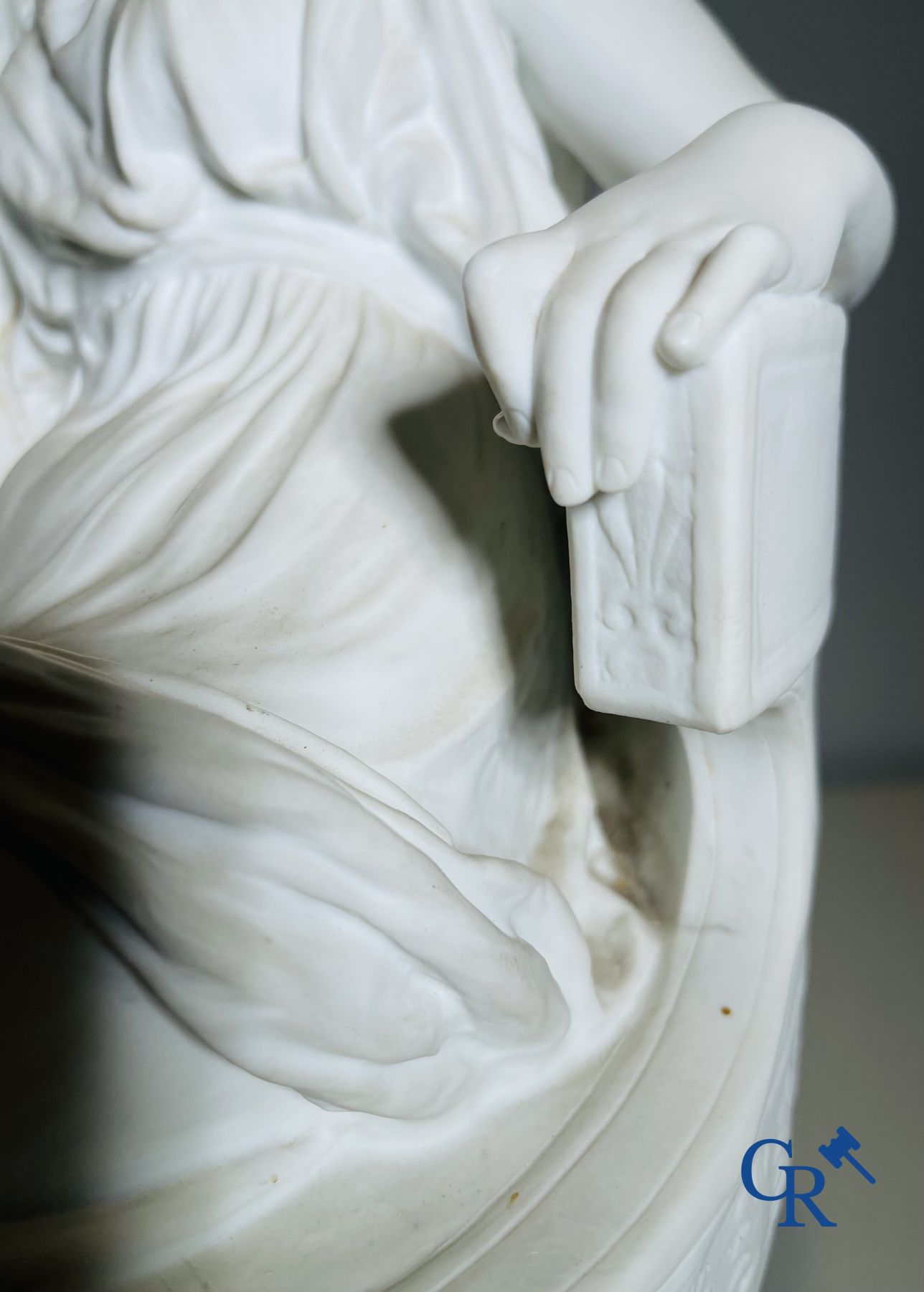 Edouard Lantéri  (1848-1917)  "Duo" Imposing statue in white biscuit in Neoclassical style on a matching pedestal.